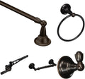 Bundle of Moen Sage Oil Rubbed Bronze 24' Towel Bar, DN6824ORB, Towel Ring, DN6886BN, Robe Hook, DN6803BN, Toilet Paper Holder, DN6808BN, and Toilet Tank Lever, DN6801BN