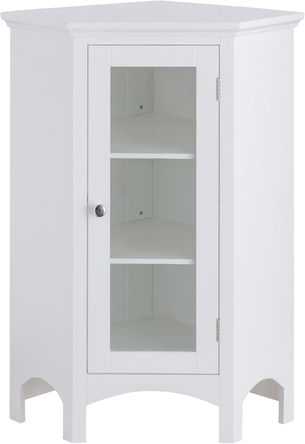 Teamson Home Madison Bathroom Corner Floor Cabinet, Freestanding Narrow Storage Corner Cabinet with Tempered Glass Panel and Adjustable Shelves, White