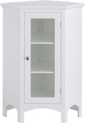 Teamson Home Madison Bathroom Corner Floor Cabinet, Freestanding Narrow Storage Corner Cabinet with Tempered Glass Panel and Adjustable Shelves, White