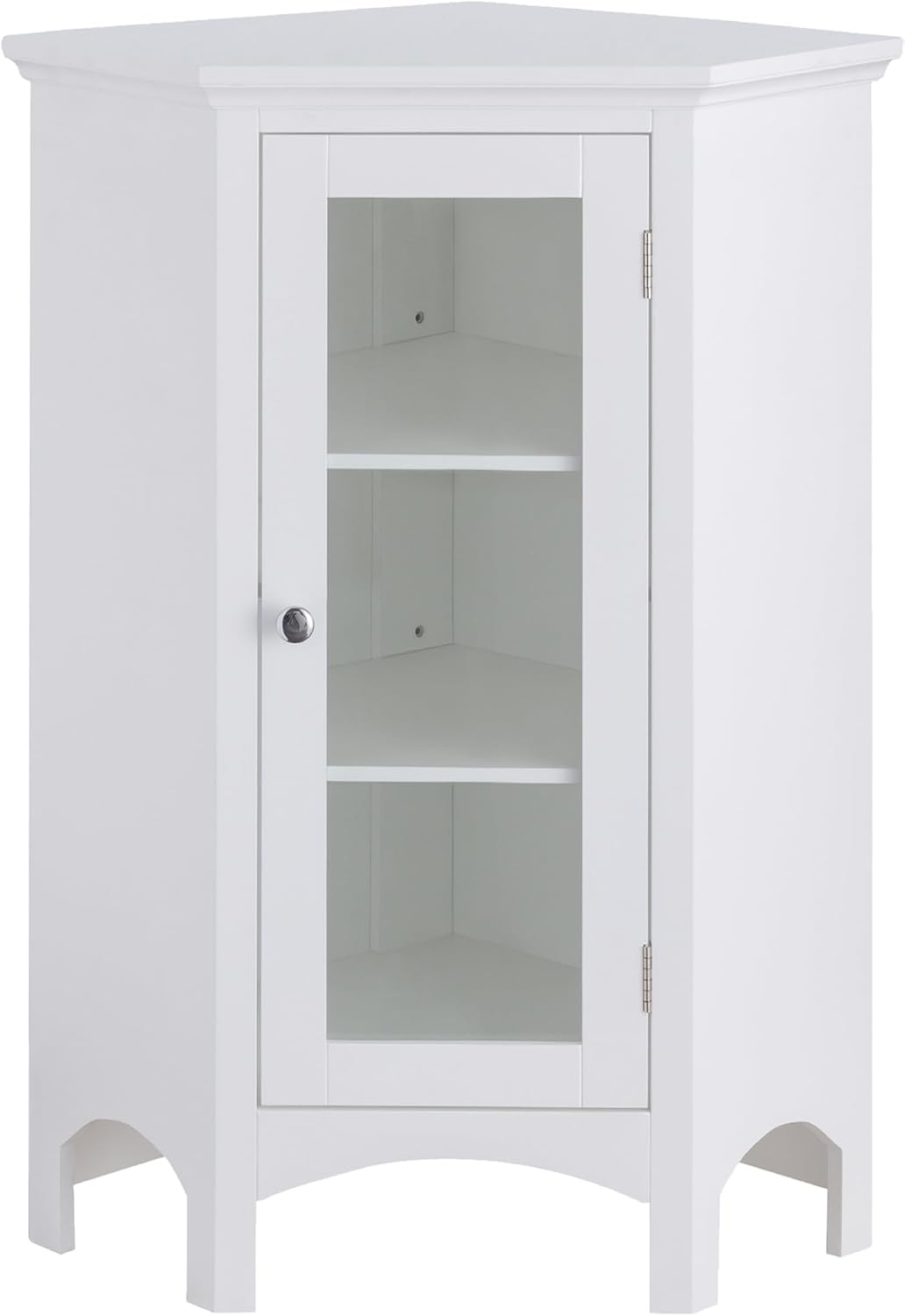 Teamson Home Madison Bathroom Corner Floor Cabinet, Freestanding Narrow Storage Corner Cabinet with Tempered Glass Panel and Adjustable Shelves, White