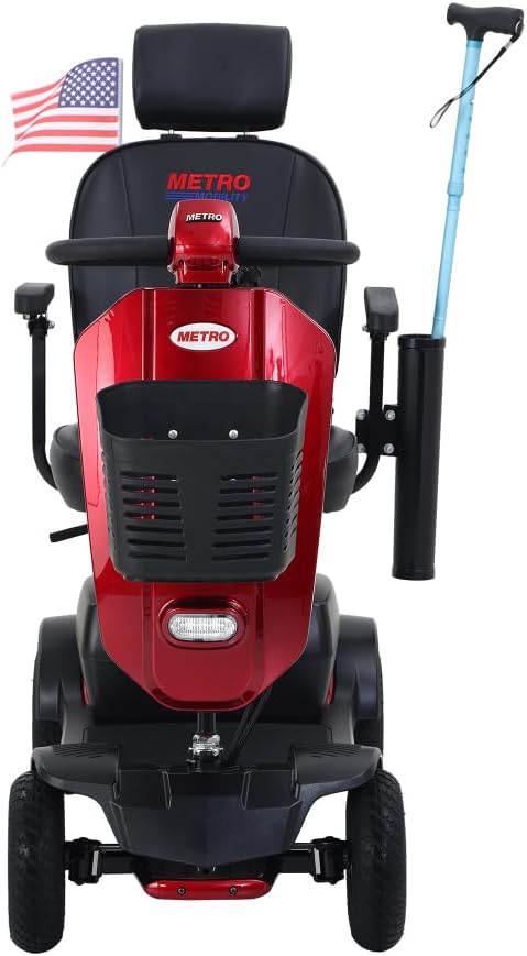 MAX Plus Emerald Outdoor Mobility Scooter - 16 Miles Range, Foldable Design, Anti-Tip Safety System, USB Charger & Cup Holder, 2 * 20AH Battery (300W Motor, 136kg Capacity) (Red + Metal)