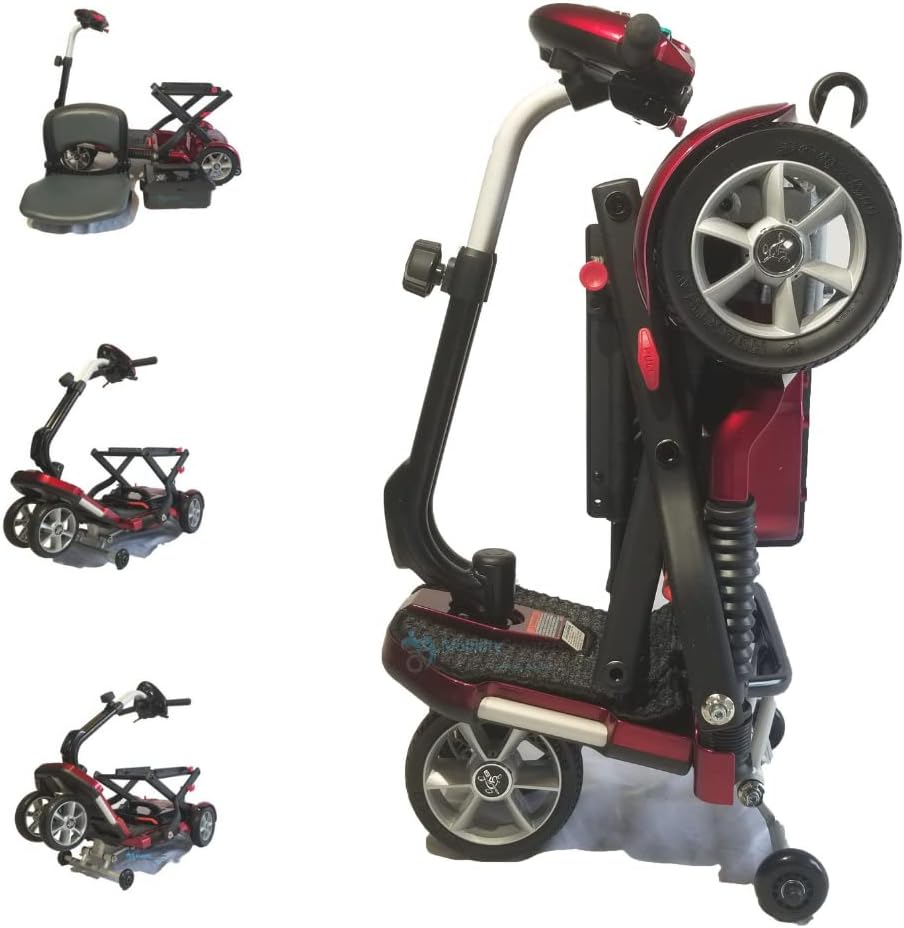 EV Rider Transport Folding Travel Electric Mobility Scooter Sealed Lead Acid Batteries (Without Armrests) Burgundy