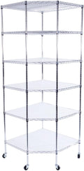 6 Tiers Polygonal Corner Shelf, Metal Storage Standing Rack w/Wheels, Wire Shelving Unit for Kitchen, Garage and Living Room (Silver)