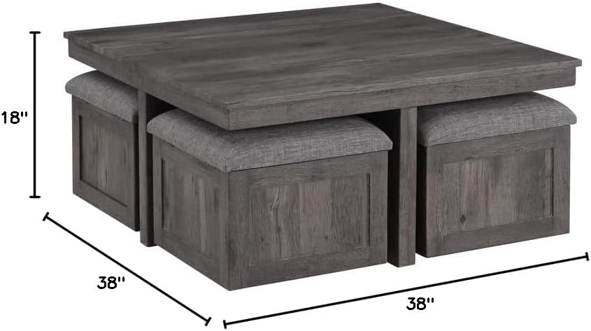 Lilola Home Moseberg Rustic Wood Coffee Table with Storage Stools