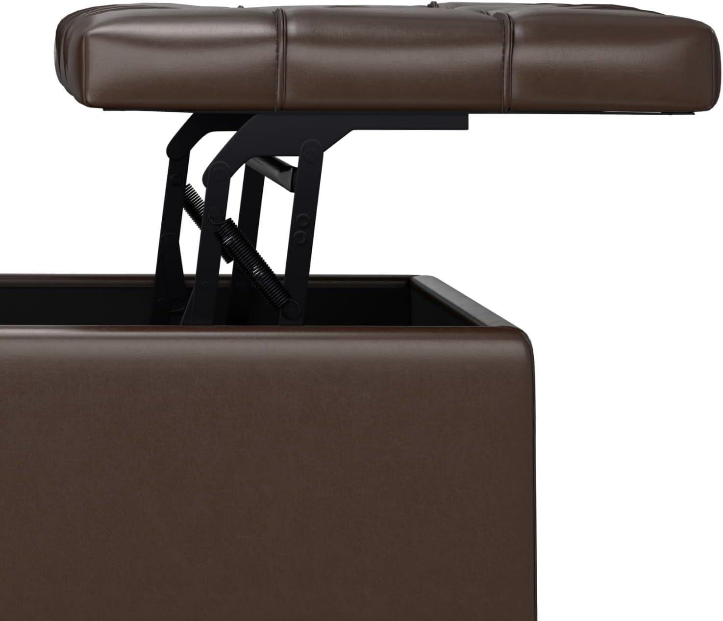 SIMPLIHOME Harrison Large Coffee Table Storage Ottoman - 40 inch Wide Upholstered Vegan Leather Square Lift-Top Ottoman in Chocolate Brown, Transitional Bench for Living Room with Sturdy Base