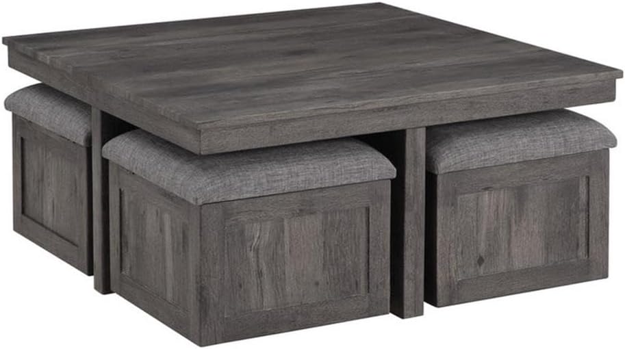 Lilola Home Moseberg Rustic Wood Coffee Table with Storage Stools