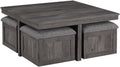 Lilola Home Moseberg Rustic Wood Coffee Table with Storage Stools