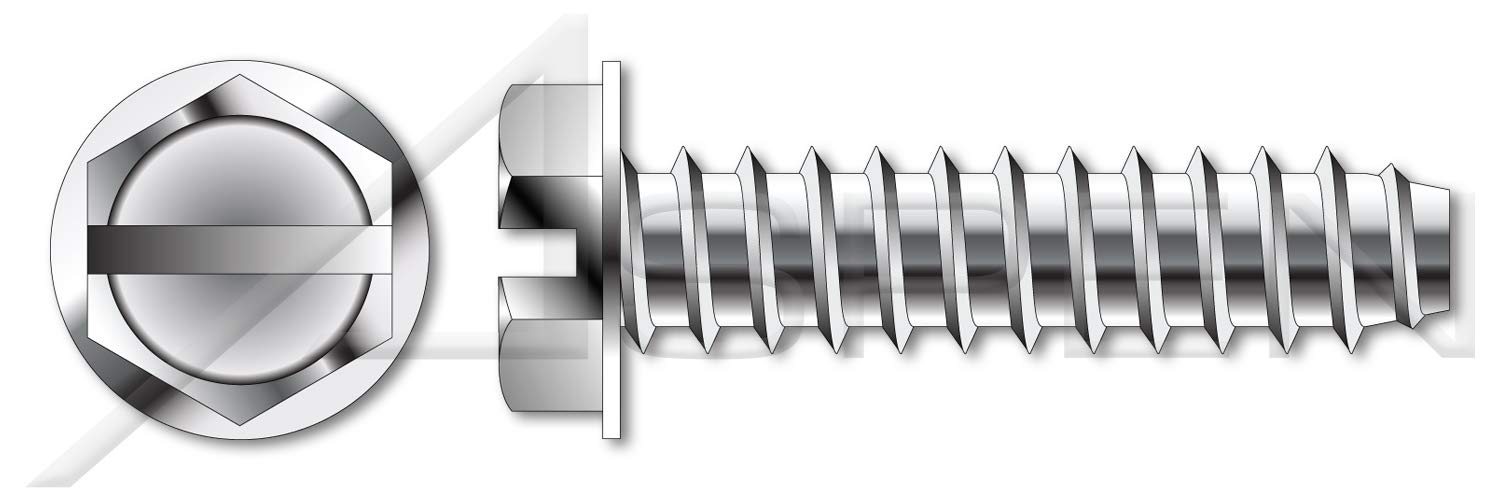 (1000 pcs) #14 X 3/4', Self-Tapping Sheet Metal Screws, Type B, Hex Slotted Indented Washer Head, Stainless Steel
