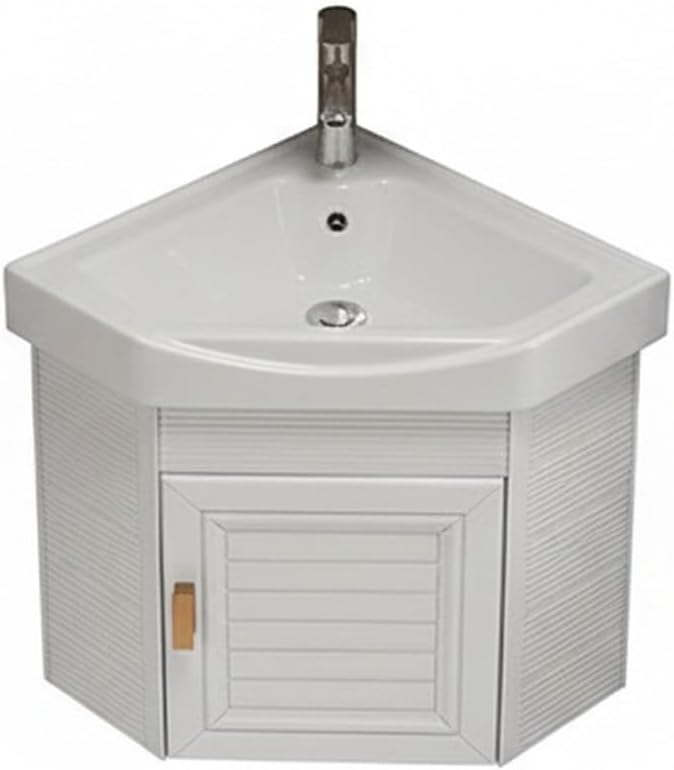 Floating Bathroom Corner Vanity with Open Shelve, Wall Mounted Design for Small Space, Bathroom and Cloakroom, Above Counter Design(White,38 x 38 cm Main Cabinet)