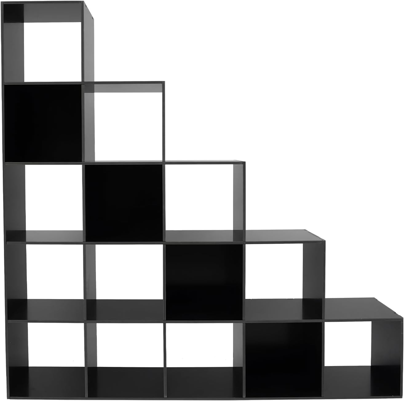 15 Cube L-Shaped Storage Bookcase, 5 Tier Stepped Ladder Cube Shelf for Corner, 57.48' Tall Open Bookshelf, Under Stairs Storage Organizer for Living Room, Home Office, Bedroom (Black, 15 cubes)