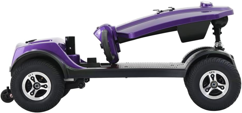 MAX Plus Emerald Outdoor Mobility Scooter - 16 Miles Range, Foldable Design, Anti-Tip Safety System, USB Charger & Cup Holder, 2 * 20AH Battery (300W Motor, 136kg Capacity) (Purple + Metal)