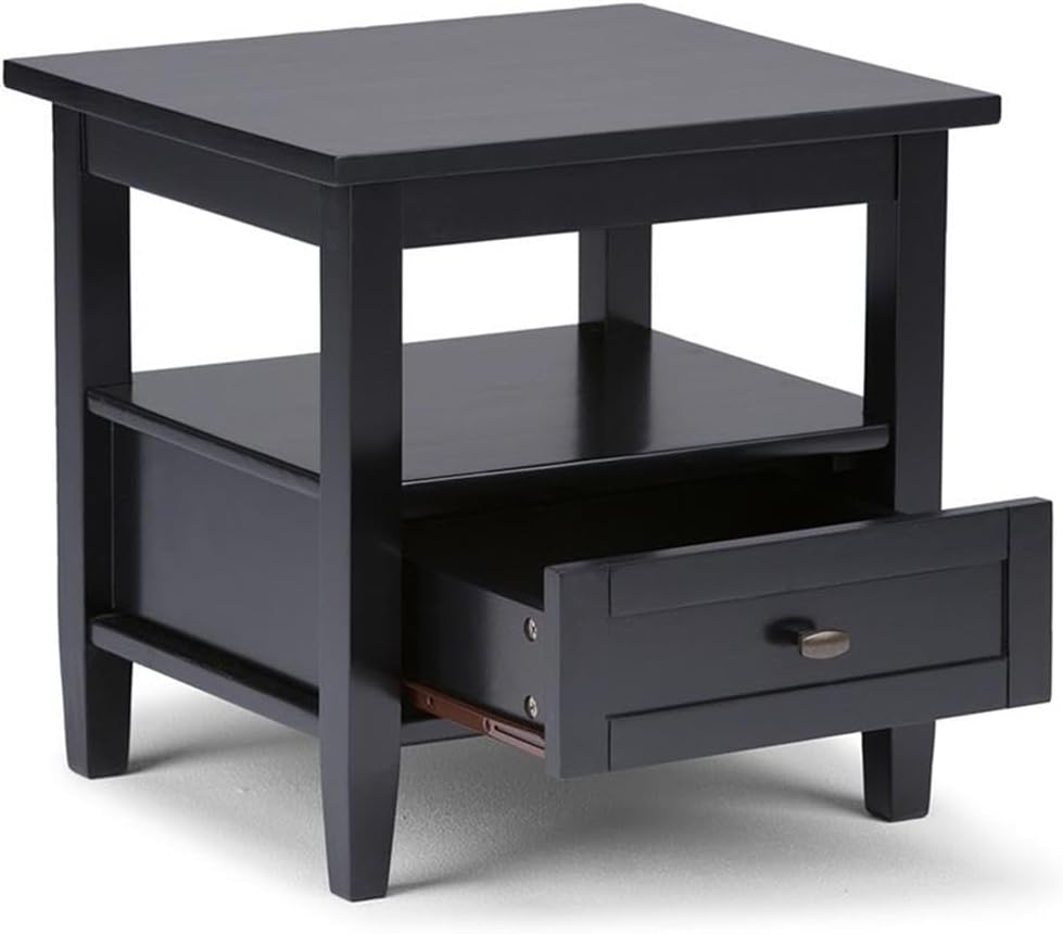 Small End Table for Living Room, Square Bed Side Table for Small Spaces, Narrow Nightstand with Storage Drawer and Shelf, Unique Rustic Telephone Table for Sofa Side, Black Corner Table for Sofa Side