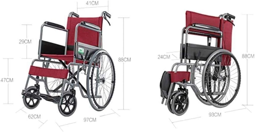Wheelchair Aluminum Alloy Lightweight Fold, Portable Comfortable Non-Slip Trolley Scooter, Disabled/Elderly with Rear Brake,Portable