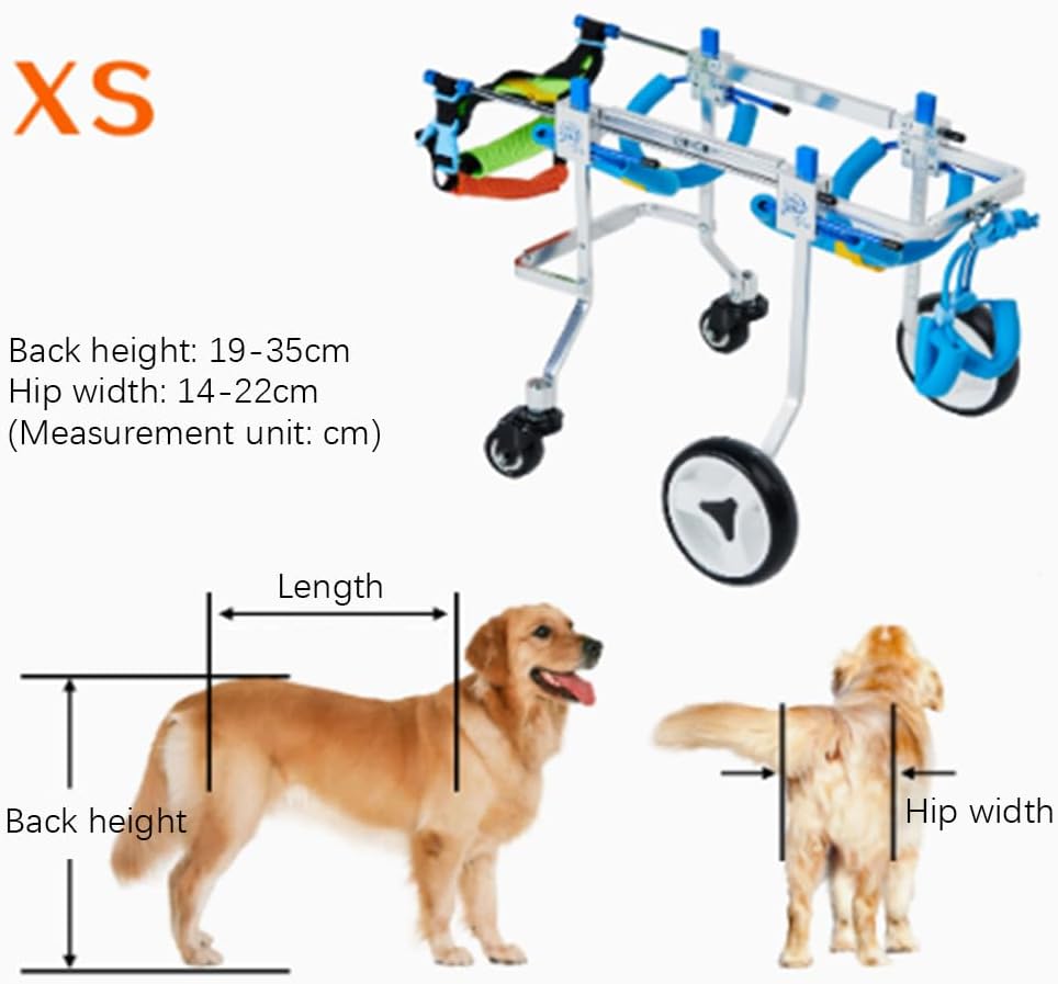 Small Four-Wheeled Dog Wheelchair, Pet Wheelchair, Dog Disability Training Wheelchair, Scooter Four-Wheeled Dog Cart, Does Not Affect Defecation, Light Weight,Xs