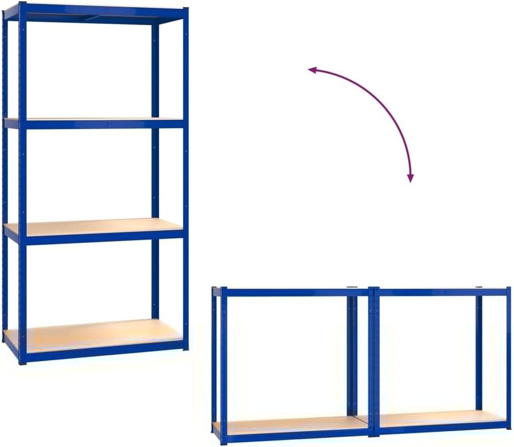 5-Layer Corner Shelf Industrial Racks Organizer for Living Room Garage Storage Racks Suitable for bedrooms, Living Rooms and Offices Silver Steel&Engineered Wood (Blue 4 Pcs)