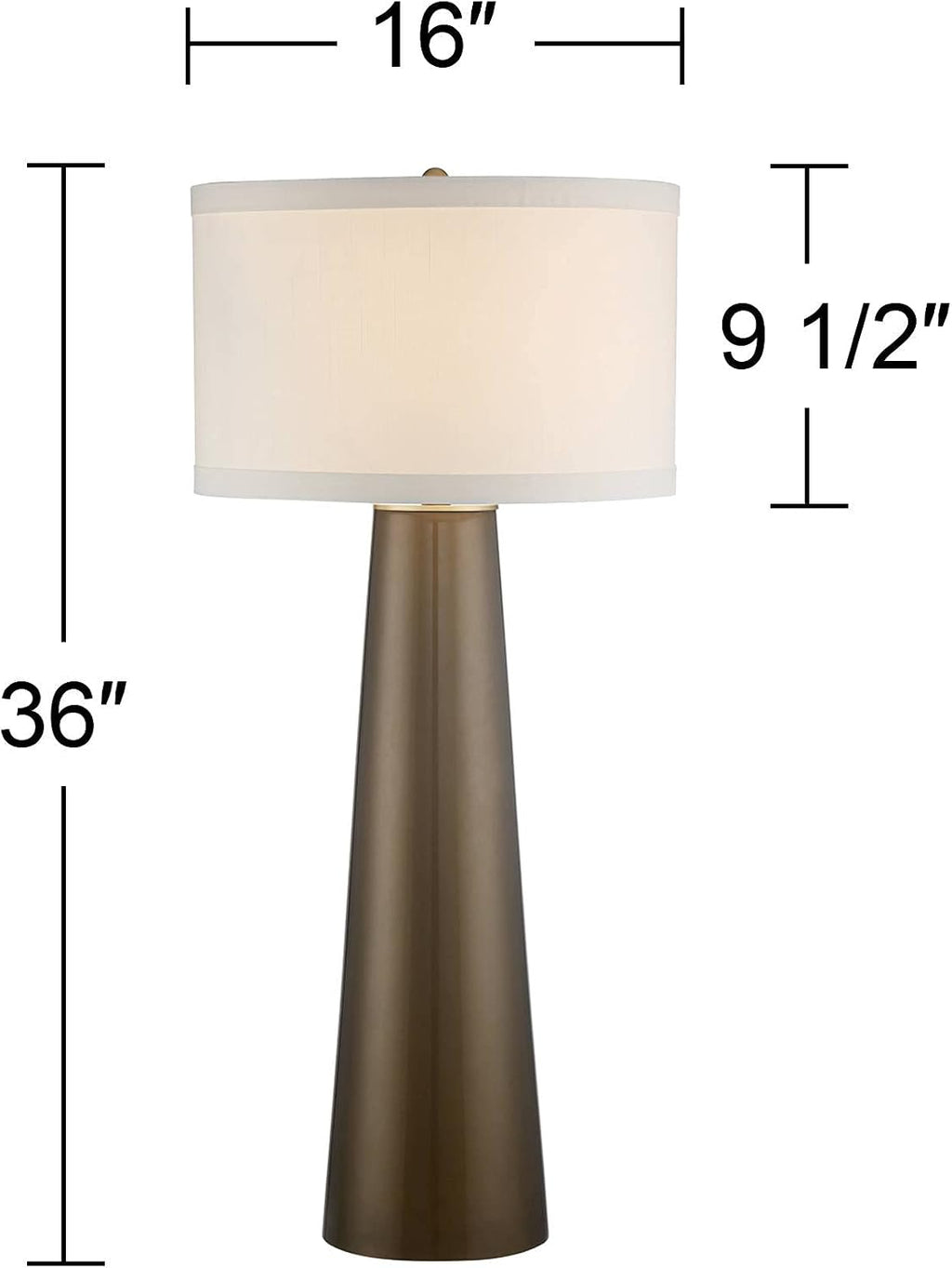 Possini Euro Design Karen Modern Table Lamp 36' Tall Dark Gold Tapered Glass Column Off White Fabric Drum Shade Decor for Living Room Bedroom House Bedside Nightstand Home Office Entryway Family