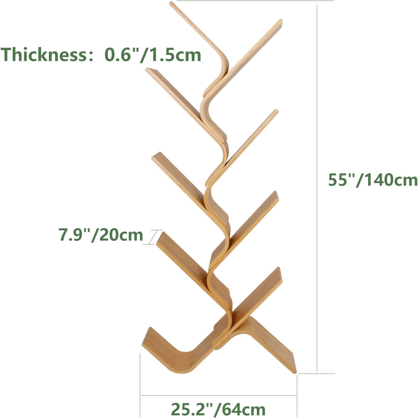 8-Tier Floor Bamboo Tree Bookshelf, Modern Standing Bookcase Office Book Storage Creative Curved Rack Organizer Shelves, Book Shelf Space Saver for Home Living Room Corner Bedroom