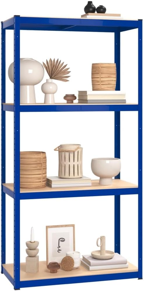 5-Layer Corner Shelf Industrial Racks Organizer for Living Room Garage Storage Racks Suitable for bedrooms, Living Rooms and Offices Silver Steel&Engineered Wood (Blue 4 Pcs)
