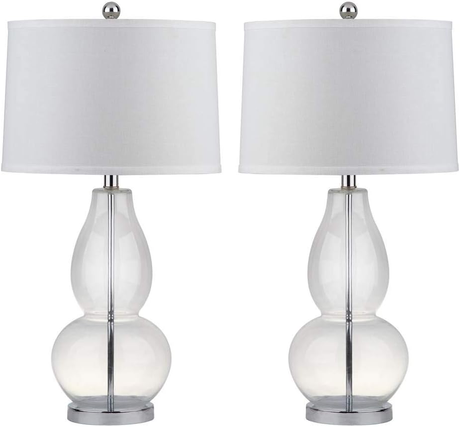 SAFAVIEH Lighting Collection Mercurio Crackle Glass Double Gourd 29-inch Bedroom Living Room Home Office Desk Nightstand Table Lamp Set of 2 (LED Bulbs Included)