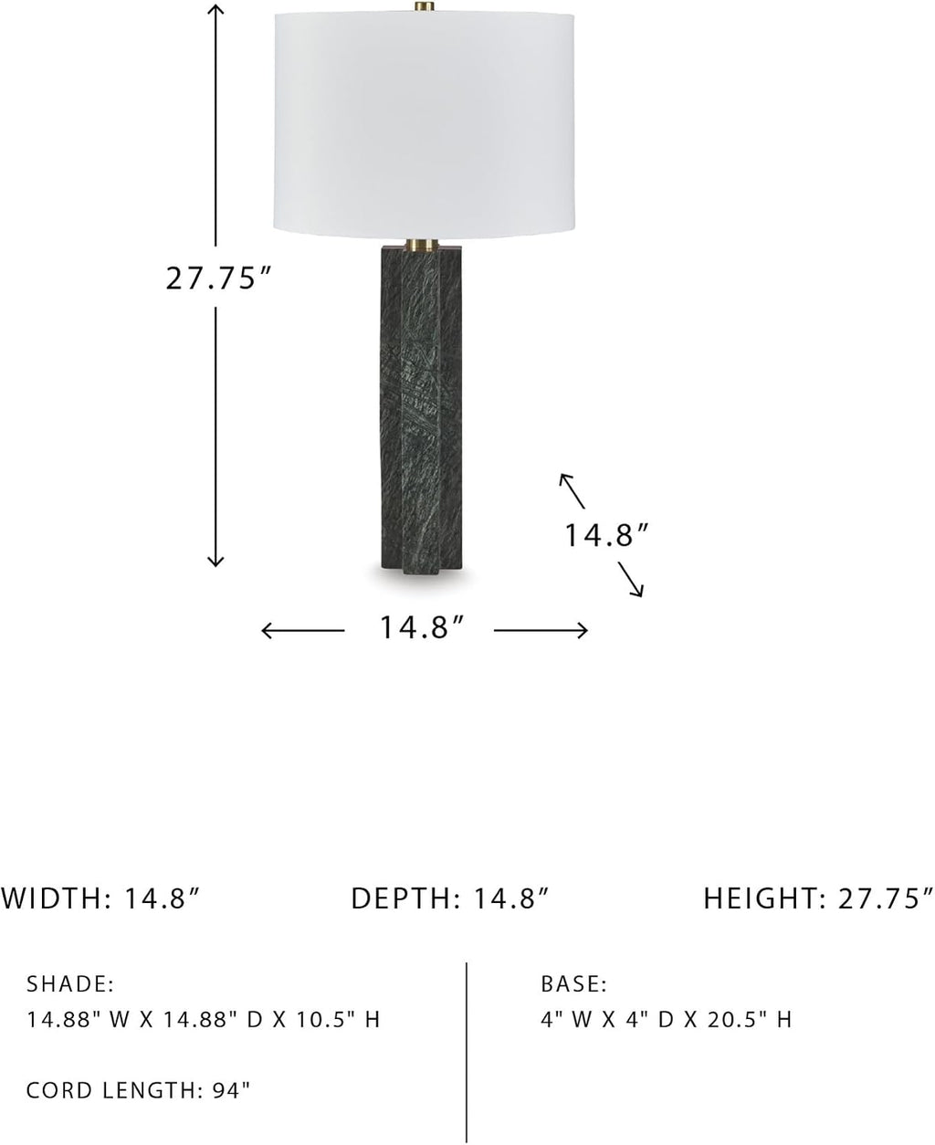 Signature Design by Ashley Keegan Contemporary Marble Table Lamp with 3-Way Switch, Green