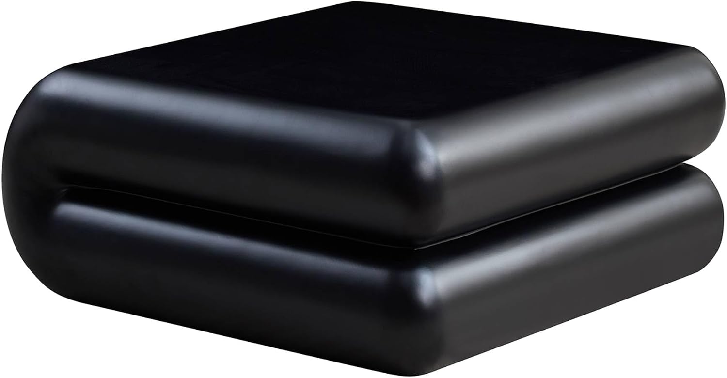 Square Coffee Tables for Living Room, Mid Century Modern Minimalist Side CoffeeTables Travertine Stone Pattern Accent End Table for Apartment, Office Fibgerglass Black