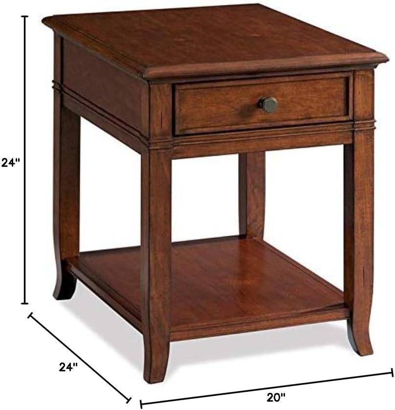 BOWERY HILL End Table Nightstand Bedside Coffee Accent Table, Square, Traditional, Indoor with 1 Drawer 1 Shelf in Wood, Cherry
