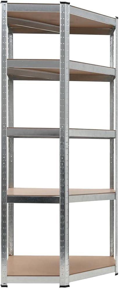5-Layer Corner Shelf Industrial Racks Organizer for Living Room Garage Storage Racks Suitable for bedrooms, Living Rooms and Offices Silver Steel&Engineered Wood (Silver 29.5' x 29.5'