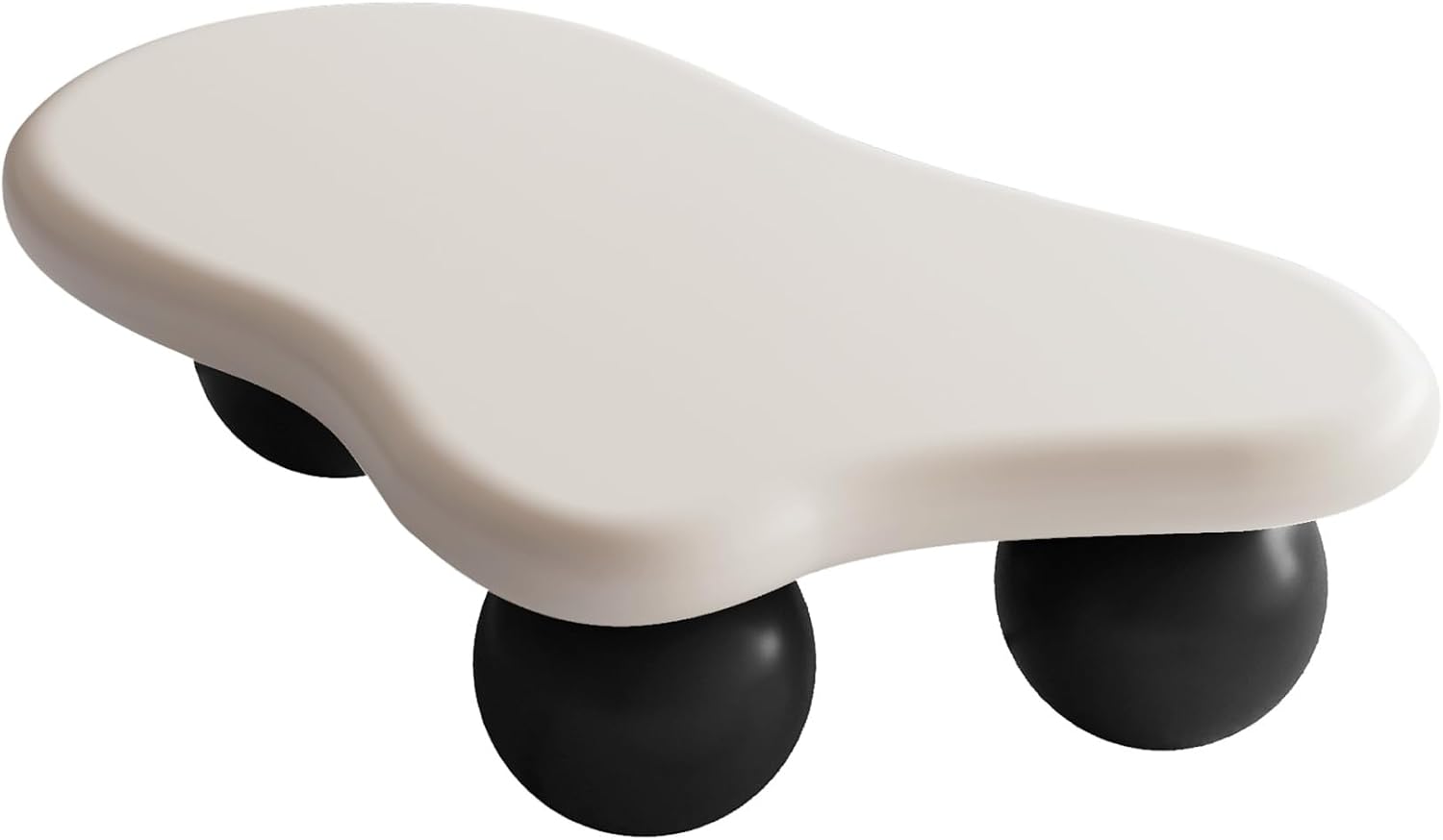 40' Cloud Coffee Table for Living Room Irregular Coffee Table Modern Low Coffee Tables Cute Small Center Table with 3 Ball Legs for Small Space Apartment White & Black