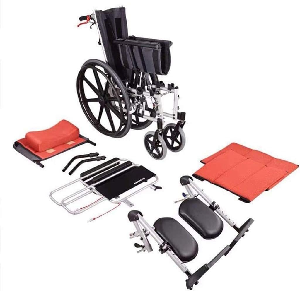 Wheelchair Folding,High Backrest Push Scooter Lying Down Aluminum Alloy Manual with Double Brake Adjustable Foot Pedal Disabled/Elderly Self-propelled,Portable