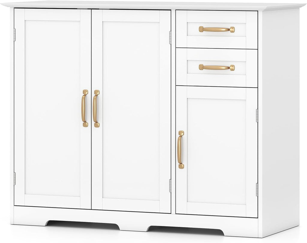 Giantex Sideboard Buffet Cabinet, Modern White Sideboard Cabinet with 2 Drawers, 3 Doors & Adjustable Shelf, Wooden Coffee Station, 40'' Storage Buffet Table for Kitchen, Living Room, Entryway