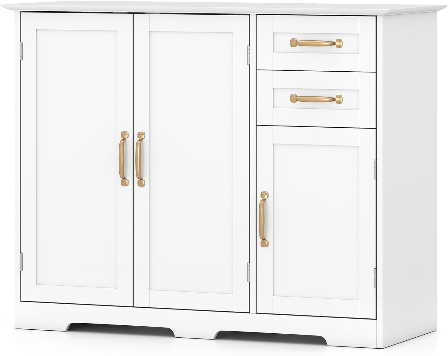 Giantex Sideboard Buffet Cabinet, Modern White Sideboard Cabinet with 2 Drawers, 3 Doors & Adjustable Shelf, Wooden Coffee Station, 40'' Storage Buffet Table for Kitchen, Living Room, Entryway