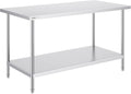 VEVOR Stainless Steel Prep Table, 30 x 60 x 34 Inch, 910 lbs Load Capacity, Heavy Duty Metal Worktable with 3 Adjustable Height Levels, Commercial Workstation for Kitchen Garage Restaurant Backyard