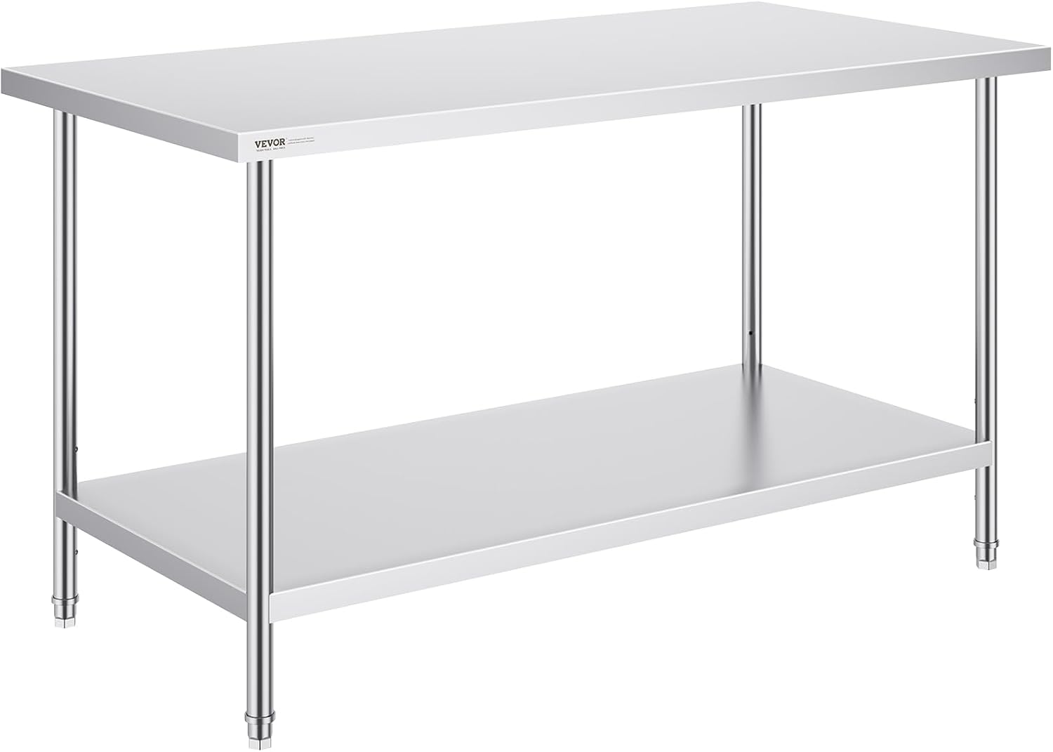 VEVOR Stainless Steel Prep Table, 30 x 60 x 34 Inch, 910 lbs Load Capacity, Heavy Duty Metal Worktable with 3 Adjustable Height Levels, Commercial Workstation for Kitchen Garage Restaurant Backyard
