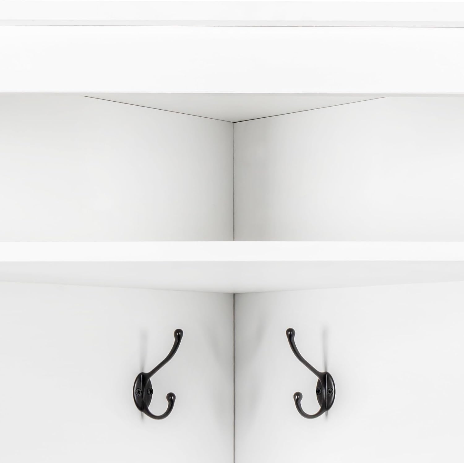 Merax Corner Hall Tree with Shoe Bench Entryway Coat Rack with 4 Metal Hooks Floor Standing Clothes Rack Shoes Shelf Organizer for Home Office Bedroom (White) 29.5''W*71.6''H