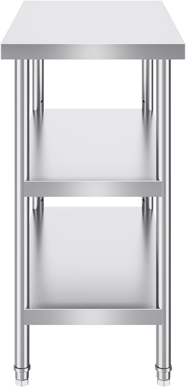 VEVOR Stainless Steel Food Prep Table, 18 x 36 x 34 Inch Commercial Kitchen Worktable, with 2 Adjustable Undershelf, Heavy Duty Prep Metal Work Table for BBQ, Kitchen, Home, and Garage