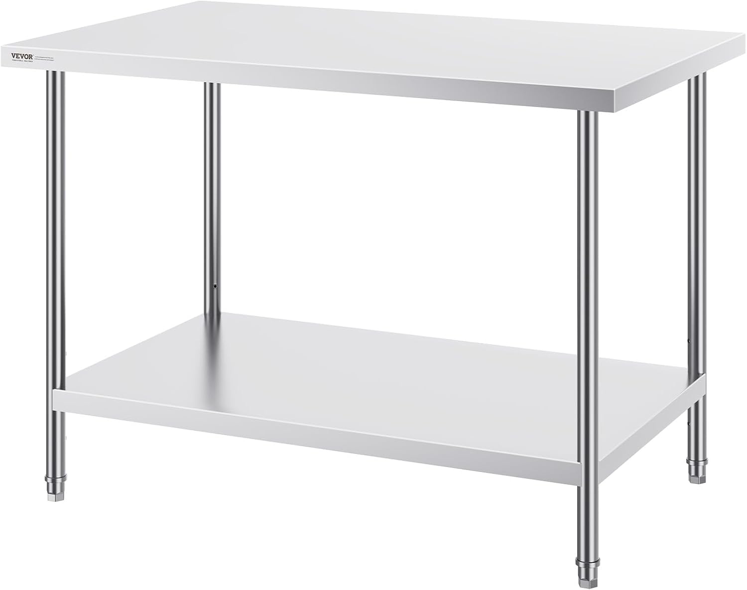 VEVOR Stainless Steel Prep Table, 30 x 48 x 34 Inch, 880 lbs Load Capacity, Heavy Duty Metal Worktable with 3 Adjustable Height Levels, Commercial Workstation for Kitchen Garage Restaurant Backyard