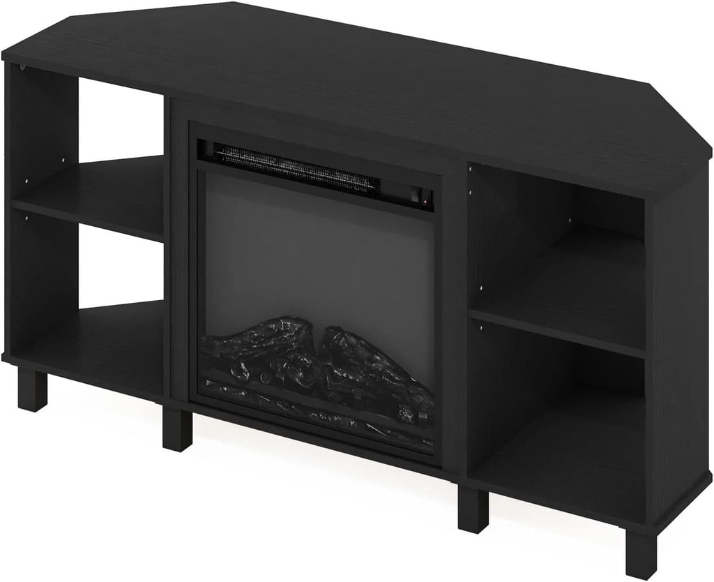 HomeStock Electric Fireplace TV Stand - Corner Entertainment Center for TVs up to 55 Inch Americano and Black/Corner with Legs