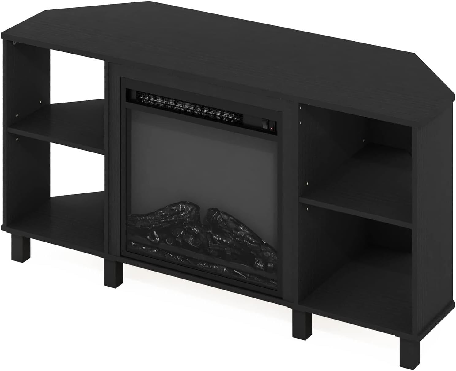 HomeStock Electric Fireplace TV Stand - Corner Entertainment Center for TVs up to 55 Inch Americano and Black/Corner with Legs