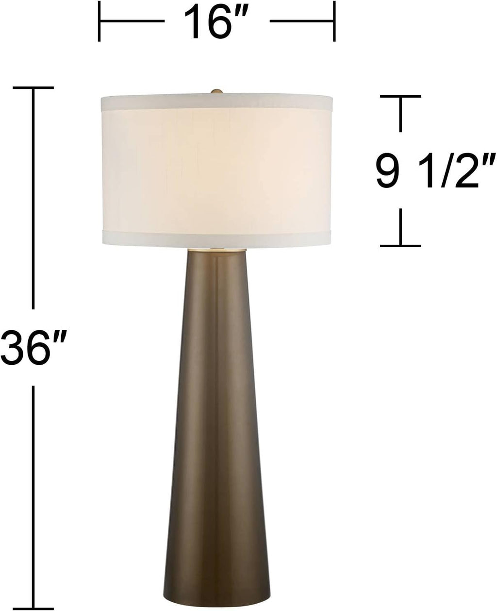 Possini Euro Design Karen Modern 3-Way Table Lamp 36' Tall with Dimmer Dark Gold Glass Column Off White Fabric Drum Shade for Bedroom Living Room House Bedside Nightstand Home Office Entryway Family