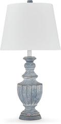 Signature Design by Ashley Cylerick Vintage Terra Cotta and Wood Table Lamp with 3-Way Switch, Blue