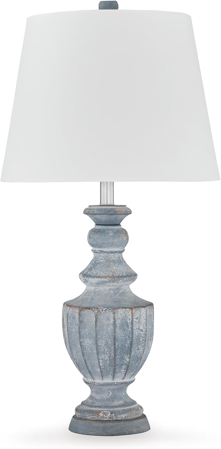 Signature Design by Ashley Cylerick Vintage Terra Cotta and Wood Table Lamp with 3-Way Switch, Blue