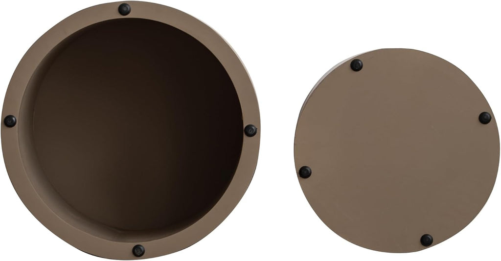 Nesting Coffee Table Set of 2, Modern Round Coffee Table, Wooden Circle Accent Tables for Small Spaces Living Room Bedroom Balcony Office Drum Side Table, Brown Burl