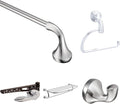Bundle of Moen Eva Chrome 18' Towel Bar, YB2818CH, Toilet Tank Lever, YB2801CH, Single Robe Hook, YB2803CH, Pivoting Toilet Paper Holder, YB2808CH, and 24 Wide Towel Shelf with-Towel Bar, YB2894CH