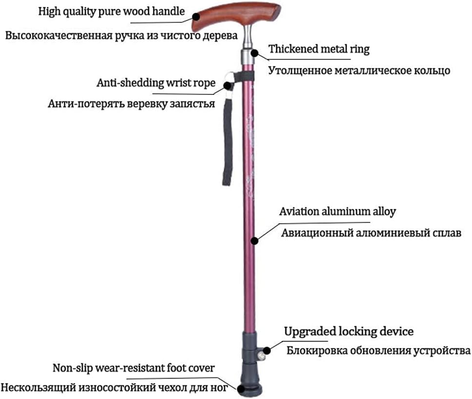 Walking Stick Walkers for seniors Rollator Walker, Walking Cane - Adjustable Walking Stick - Crutches - Lightweight Aluminum Offset Cane with Handle and Wrist Strap - Ideal Daily Living Aid for Limite