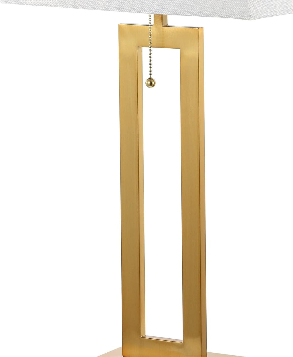 JONATHAN Y 28.5' Brass Gold Table Lamp Set of 2 with USB Port and Pull Chain, Modern Industrial Bedside Lamp for Living Room, Rectangular White Linen Shade, LED Bulb JYL1126A-SET2