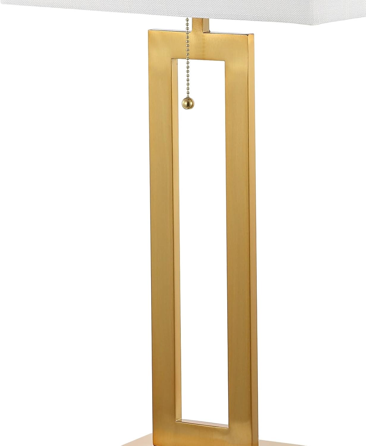 JONATHAN Y 28.5' Brass Gold Table Lamp Set of 2 with USB Port and Pull Chain, Modern Industrial Bedside Lamp for Living Room, Rectangular White Linen Shade, LED Bulb JYL1126A-SET2