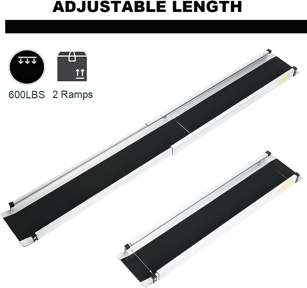 ZAIHW Heavy Duty Non-Slip Aluminum Telescopic Ramp (2 Pieces), Disability Wheelchair Mobility Portable Ramp, Suitable for Manual Wheelchairs, Heavy-Duty Scooters, Electric Wheelchairs,2ft