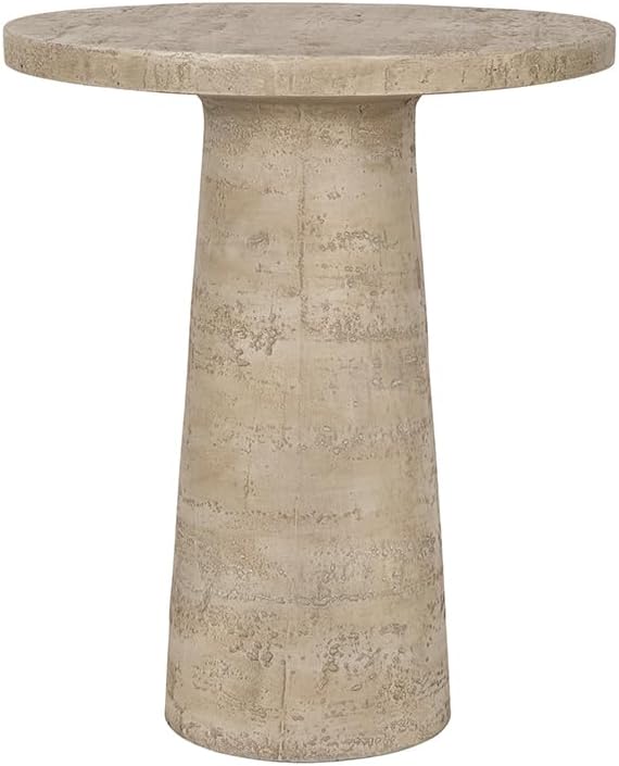 WILLIAMSPACE 22' Cream Round End Table Side Table for Living Room, Modern Magnesium Oxide Stone Small Coffee Table with Pedestal Base, 22'x22'x25.5'H (Cream)