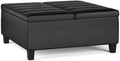 SIMPLIHOME Ellis 36 inch Wide Contemporary Square Coffee Table Storage Ottoman in Distressed Black Vegan Faux Leather, Assembled, for the Living Room and Bedroom