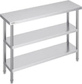 VEVOR Stainless Steel Food Prep Table, 14 x 48 x 34 Inch Commercial Kitchen Worktable, with 2 Adjustable Undershelf, Heavy Duty Prep Metal Work Tables for BBQ, Kitchen, Home, and Garage